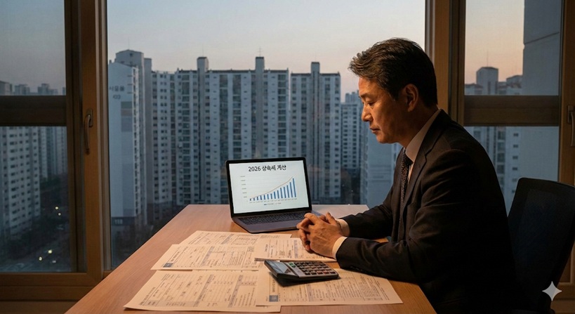 "2026 상속세 계산법을 확인하며 서울 아파트 상속세를 분석하는 남성의 모습"