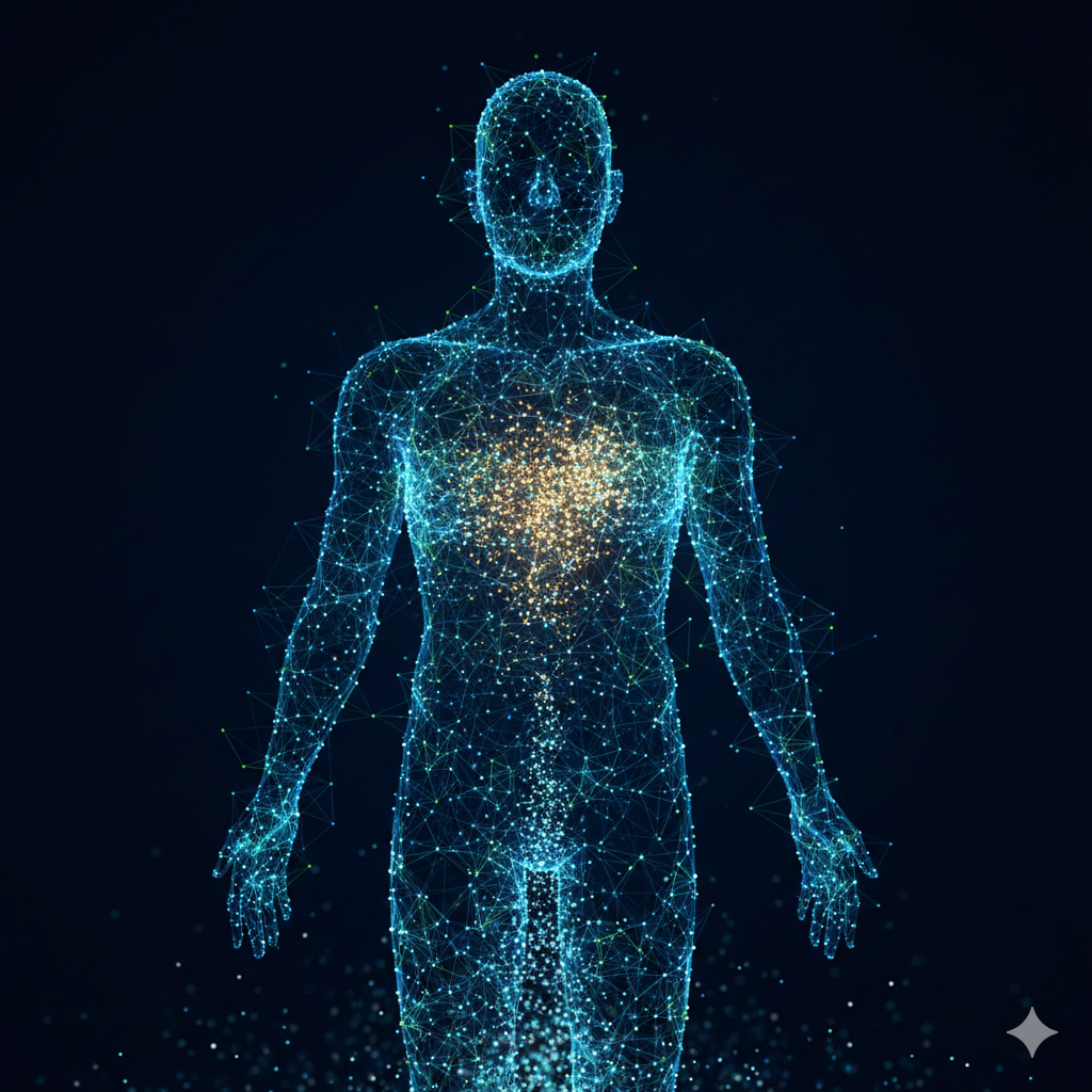 우리의 일상 소비가 어떻게 디지털 데이터로 연결되어 국세청의 분석 대상이 되는지를 상징적으로 표현한 추상 그래픽 이미지입니다.